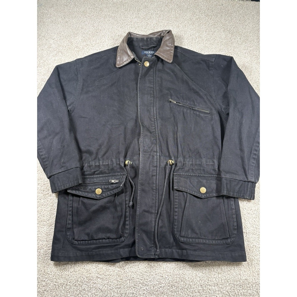 Vintage Guess Barn Chore Jacket Mens Medium Black Canvas Cotton Full Zip Coat